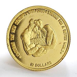 Niue 10 dollars Entering New Century Better World Sprout in palms gold coin 1999
