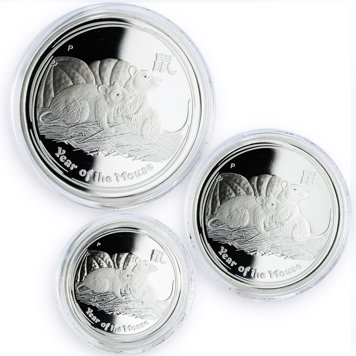 Australia set of 3 coins Lunar Series II Year of the Mouse silver coins 2008