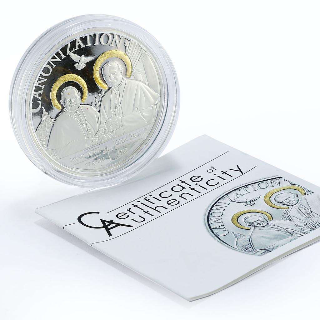 Tanzania 1000 shillings Canonization of Popes gilded proof silver coin 2014