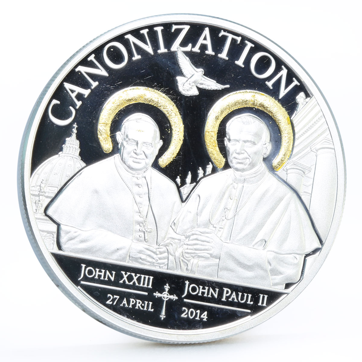 Tanzania 1000 shillings Canonization of Popes gilded proof silver coin 2014