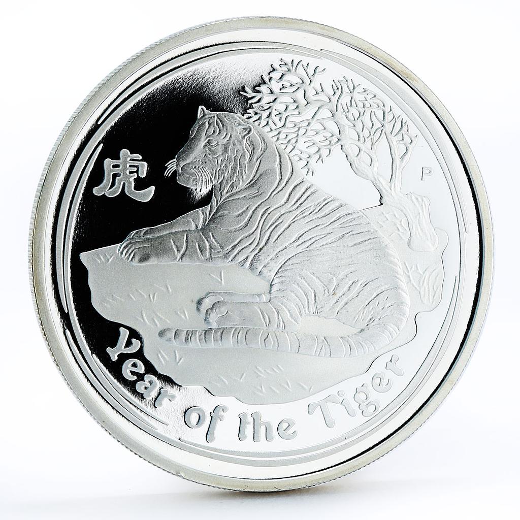 Australia 1 dollar Year Tiger KM-1317 Lunar Series 2 Cat proof silver coin 2010