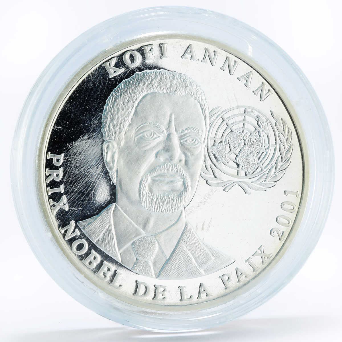 Congo 10 francs Kofi Annan Nobel Peace Prize proof silver coin 2001