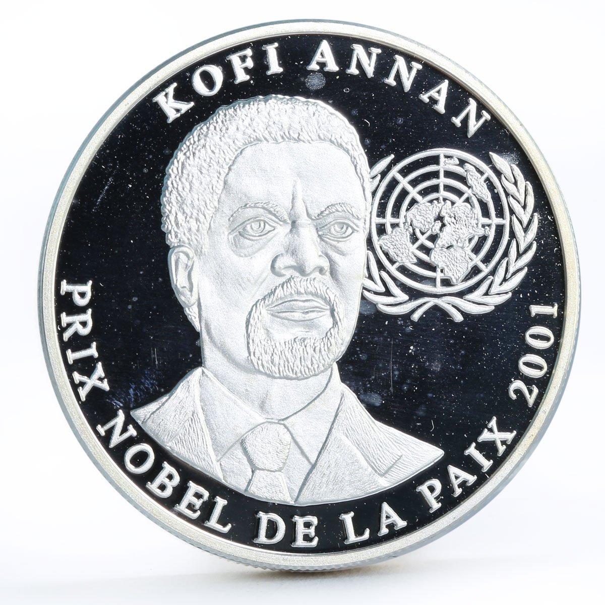 Congo 10 francs Kofi Annan Nobel Peace Prize proof silver coin 2001