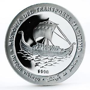 Saharawi 1000 pesetas Viking Ship Drakkar proof silver coin 1998