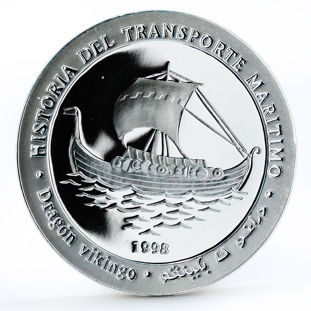Saharawi 1000 pesetas Viking Ship Drakkar proof silver coin 1998