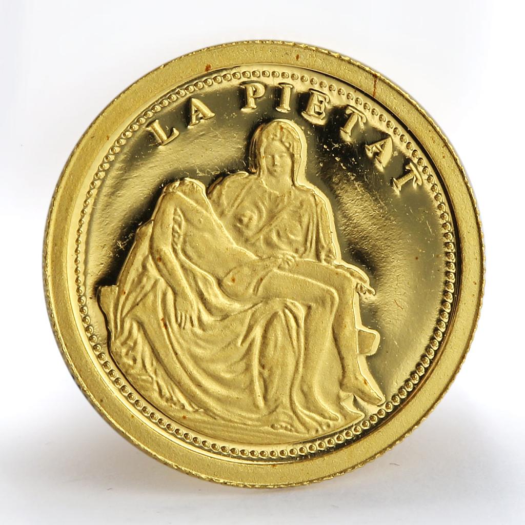 Andorra 2 dinars La Pietat Michelangelo Statue Art gold coin 2008