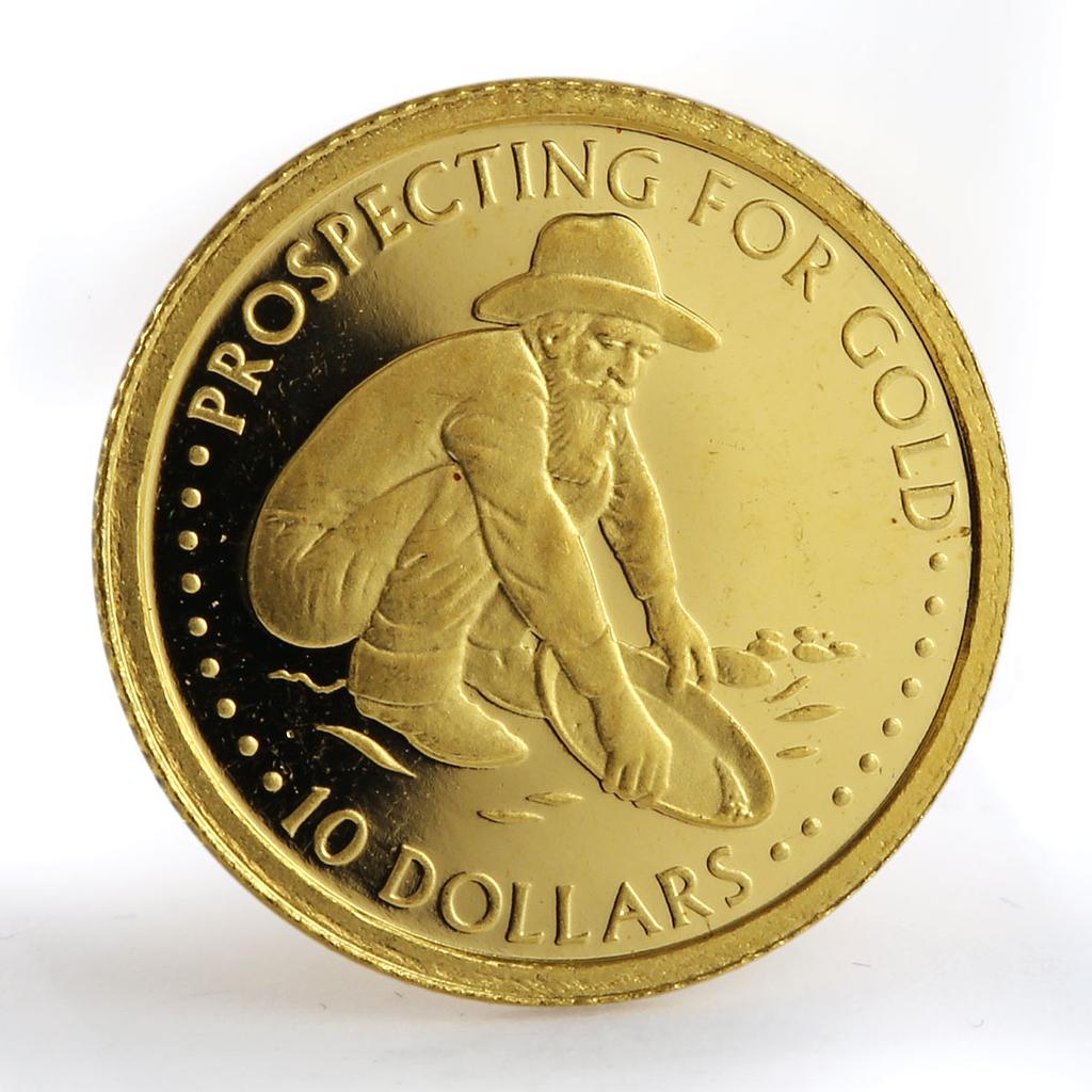 Solomon island 10 dollars Prospecting for gold Prospector gold coin 2005