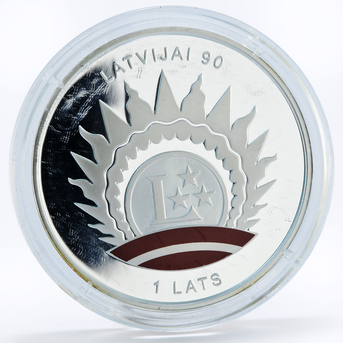 Latvia 1 lats 90 Years of the Statehood Children Latvian Flag silver coin 2008