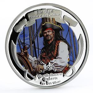 Niue 2 dollars Caribbean Pirates Bartholomew Roberts colored silver coin 2011