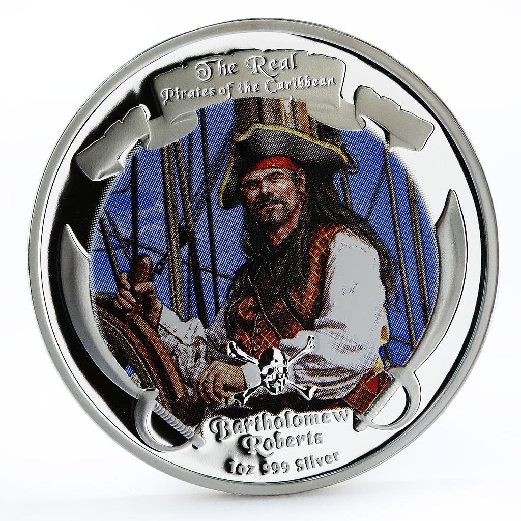 Niue 2 dollars Caribbean Pirates Bartholomew Roberts colored silver coin 2011