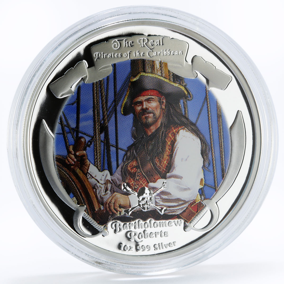 Niue 2 dollars Caribbean Pirates Bartholomew Roberts colored silver coin 2011