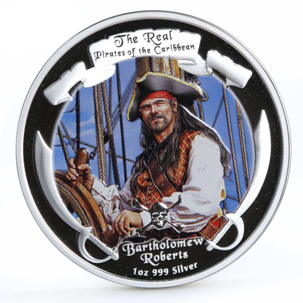 Niue 2 dollars Caribbean Pirates Bartholomew Roberts colored silver coin 2011