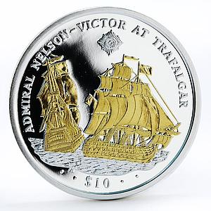 British Virgin Islands 10 dollars Admiral Nelson Ship gilded silver coin 2008