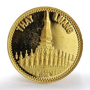 Laos 2000 kip That Luang Buddhism Shrine Architecture gold coin 1998
