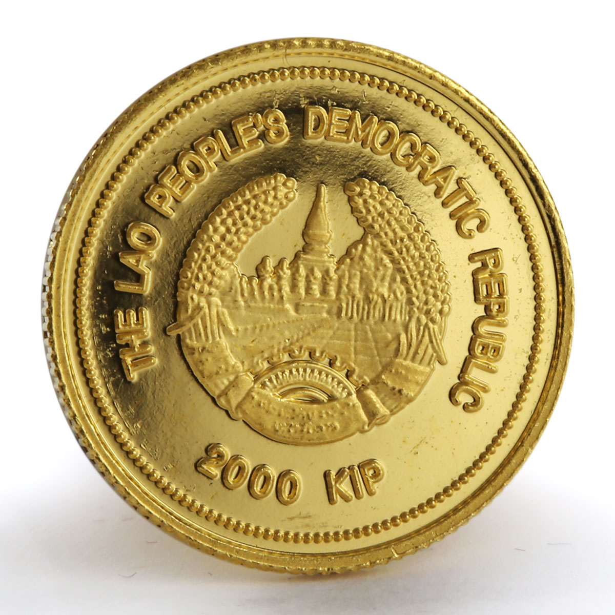 Laos 2000 kip That Luang gold coin 1998