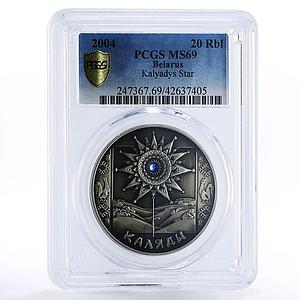 Belarus 20 rubles Kalyadys Star Christmas MS69 PCGS silver coin 2004