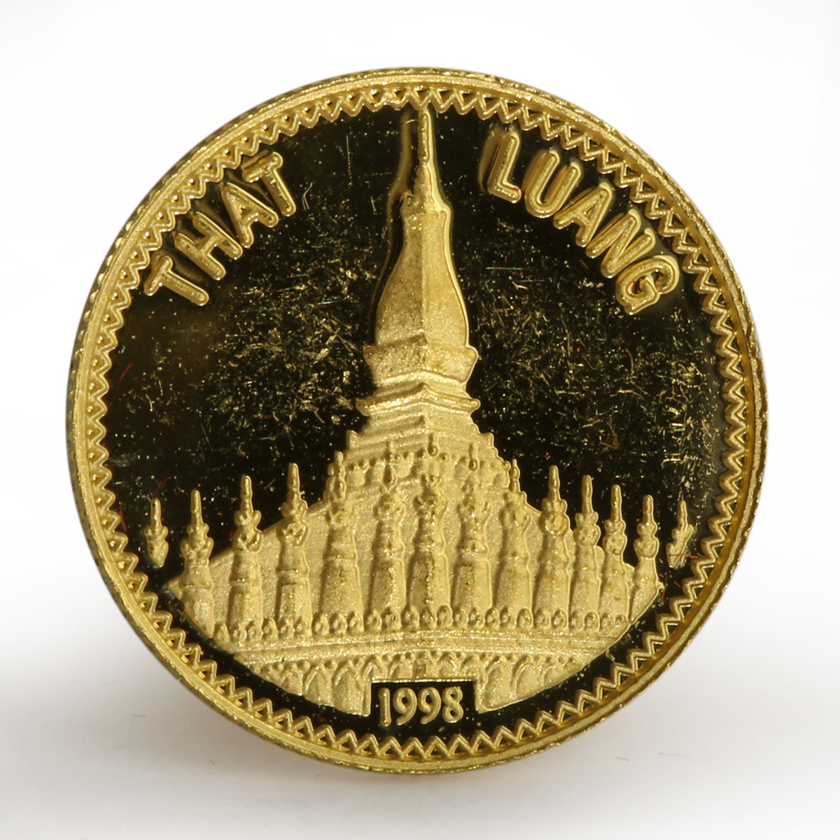 Laos 2000 kip That Luang gold coin 1998