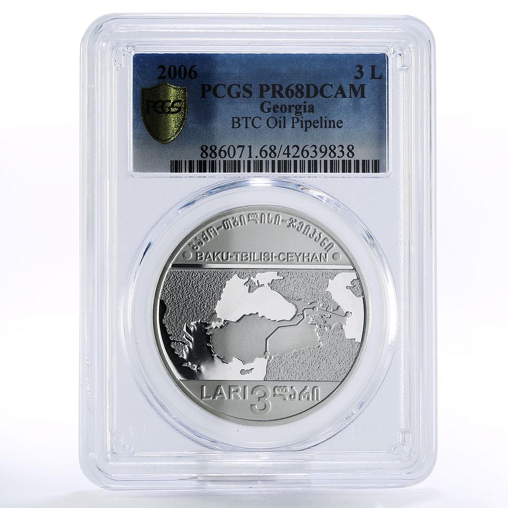 Georgia 3 lari BTC Oil Pipeline PR68 PCGS silver coin 2006