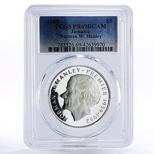 Jamaica 5 dollars N.W. Manley - Independence PR69 PCGS proof silver coin 1988