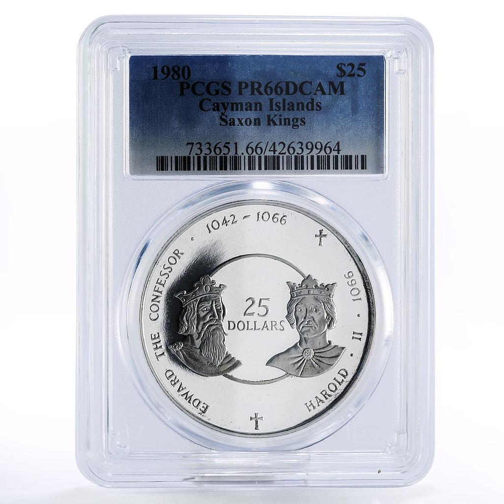 Cayman Islands 25 dollars Saxon Kings Harold Edward PR66 PCGS silver coin 1980