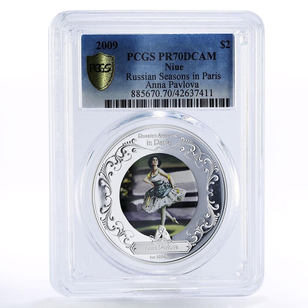 Niue 2 dollars Russian Ballerina Anna Pavlova PR70 PCGS silver coin 2009