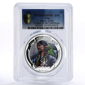 Niue 2 dollars Caribbean Pirates Henry Avery PR69 PCGS colored silver coin 2011