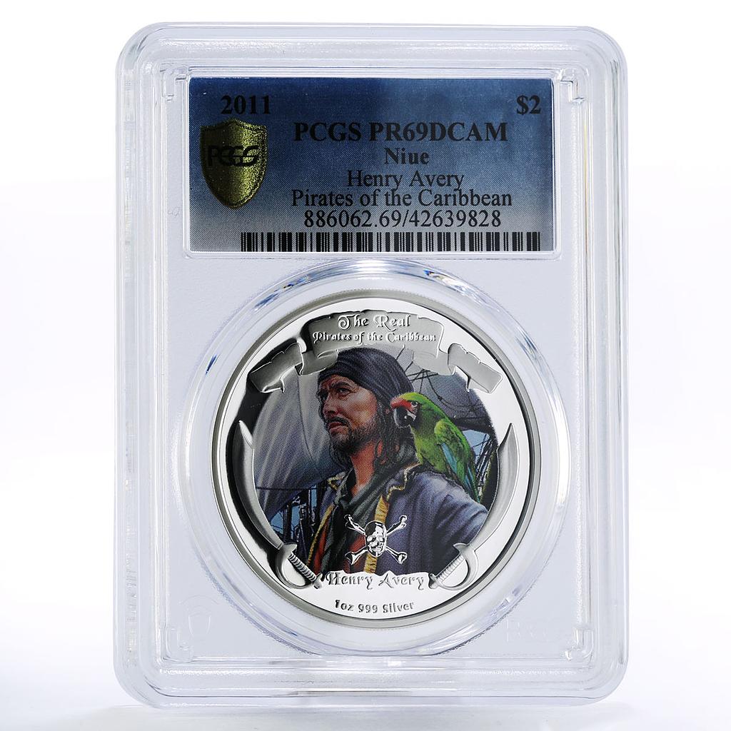 Niue 2 dollars Caribbean Pirates Henry Avery PR69 PCGS colored silver coin 2011