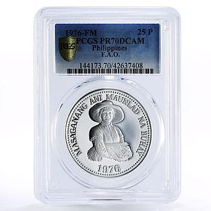 Philippines 25 piso FAO Food Day Woman Holding Grain PR70 PCGS silver coin 1976
