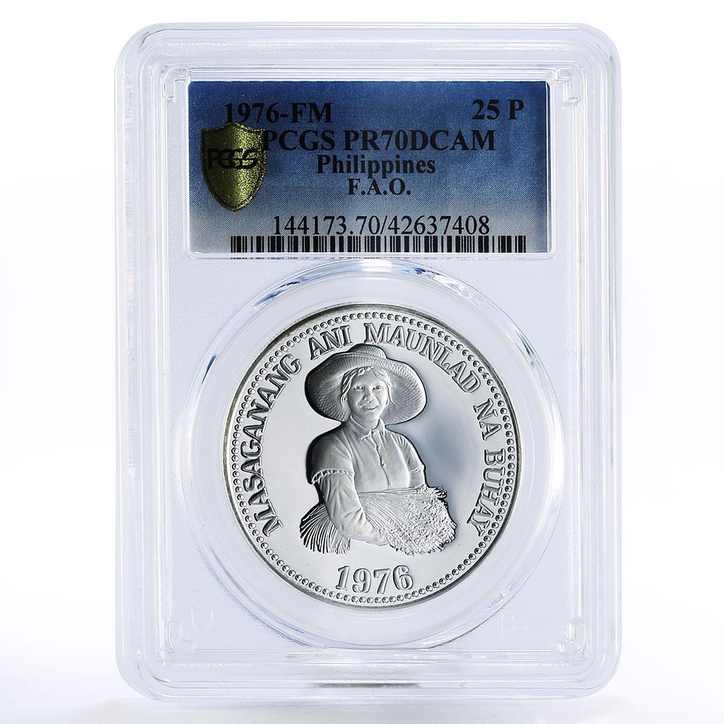 Philippines 25 piso FAO Food Day Woman Holding Grain PR70 PCGS silver coin 1976
