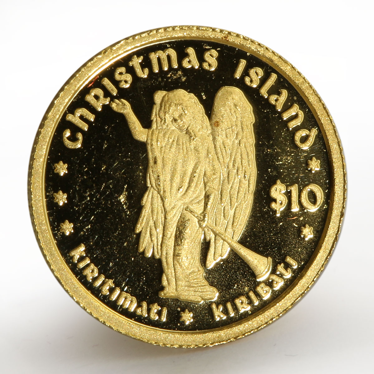 Kiribati 10 dollars Christmas Island Shield Angel gold coin 2005