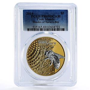 Cook Islands 5 dollars Shades of Nature Bee PR69 PCGS gilded silver coin 2014