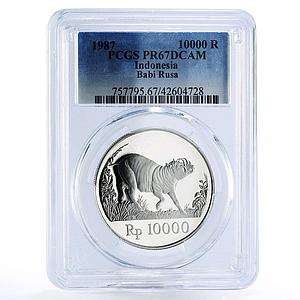 Indonesia 10000 rupiah World Wildlife Wild Pig PR67 PCGS proof silver coin 1987