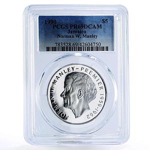 Jamaica 5 dollars N.W. Manley - Independence PR69 PCGS proof silver coin 1990