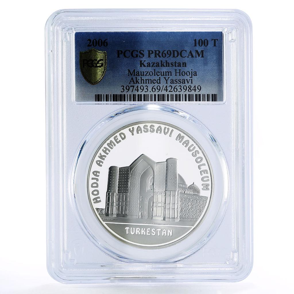 Kazakhstan 100 tenge Mosque Yassavi Mausoleum PR69 PCGS silver coin 2006