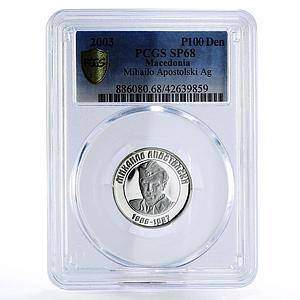 Macedonia 100 denars Mikhailo Apostolski SP68 PCGS silver proba coin 2003