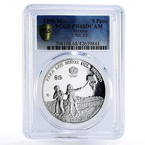 Mexico 5 pesos UNICEF series Children Playing Kite PR68 PCGS silver coin 1999