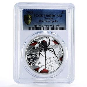 Tuvalu 1 dollar Danger Nature Red-Back Spider PR69 PCGS silver coin 2006