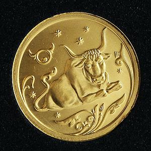 Russia 25 rubles Zodiac Taurus Bull gold coin 2005