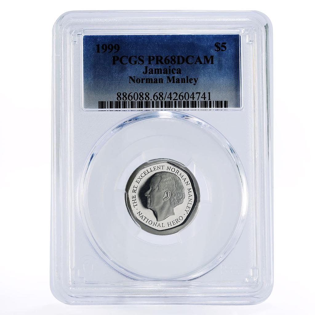Jamaica 5 dollars Manley Independence PR68 PCGS proof nickel coin 1999