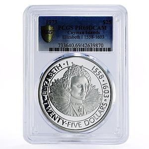 Cayman Islands 25 dollars Queen Elizabeth I PR69 PCGS silver coin 1977