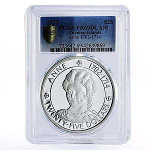 Cayman Islands 25 dollars Queen Anne PR69 PCGS silver coin 1977