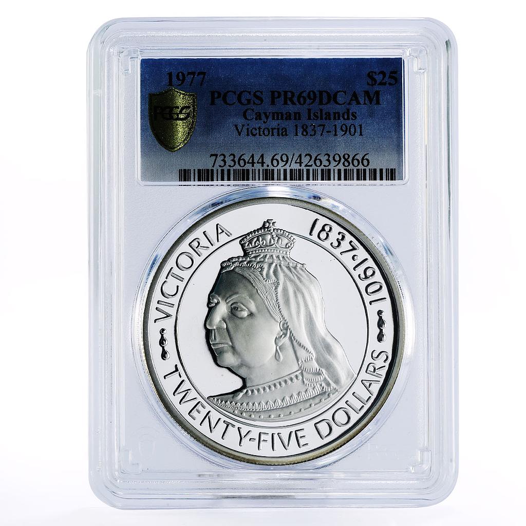 Cayman Islands 25 dollars Queen Victoria PR69 PCGS silver coin 1977