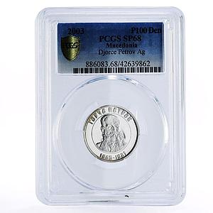 Macedonia 100 denars Djorce Petrov SP68 PCGS silver proba coin 2003