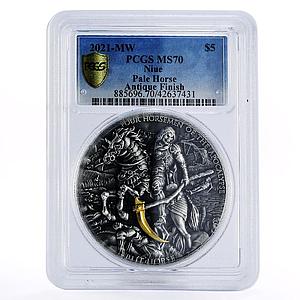 Niue 5 dollars Four Horsemen Apocalypse Pale Horse MS70 PCGS silver coin 2021