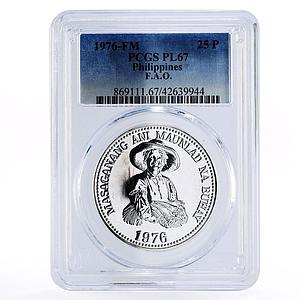 Philippines 25 piso FAO Food Day Woman Holding Grain PL67 PCGS silver coin 1976