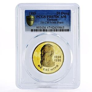 Vietnam 20 dong 100th Anniversary Birth of Ho Chi Minh PR67 PCGS brass coin 1989