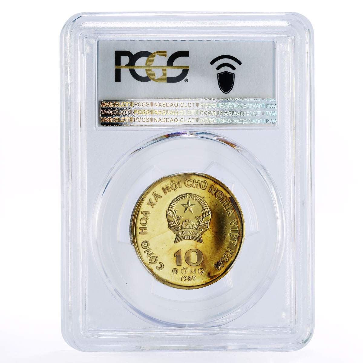 Vietnam 10 dong Pagoda PR67 PCGS brass coin 1989