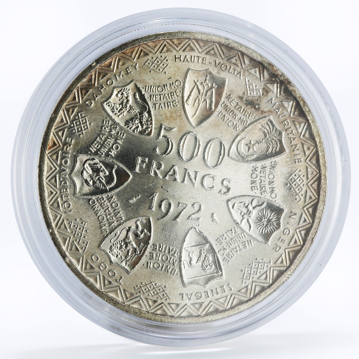 African States 500 francs 10th Anniversary of Monetary Union silver coin 1972