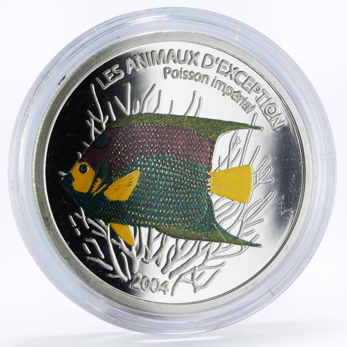 Congo 10 francs Poisson Imperial Fish colored proof silver coin 2004