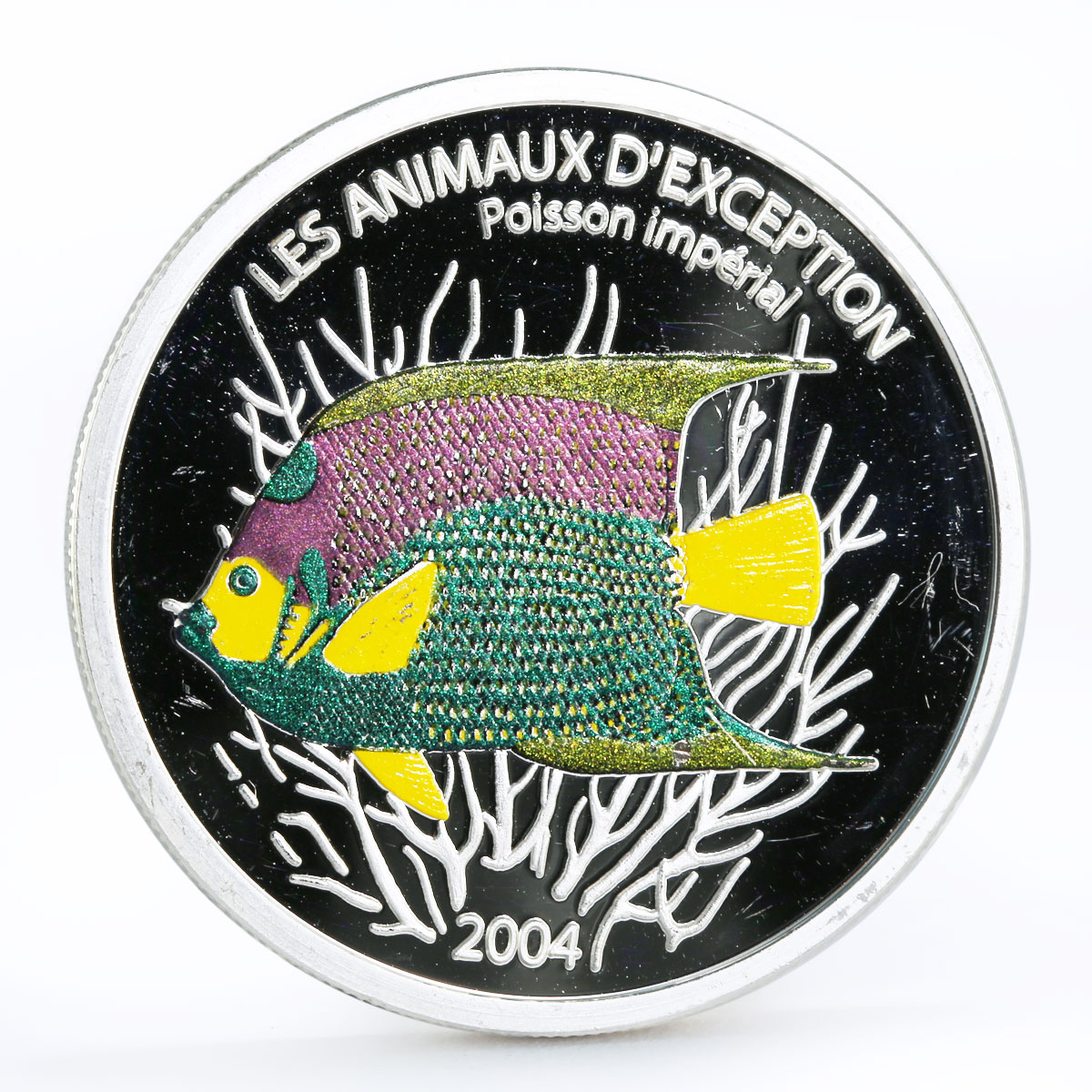 Congo 10 francs Poisson Imperial Fish colored proof silver coin 2004